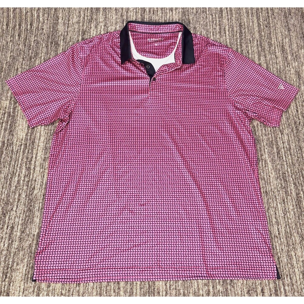 MAELREG Golf Shirt Mens 2XL Pink Navy Geometric Polo Performance Tech Stretch